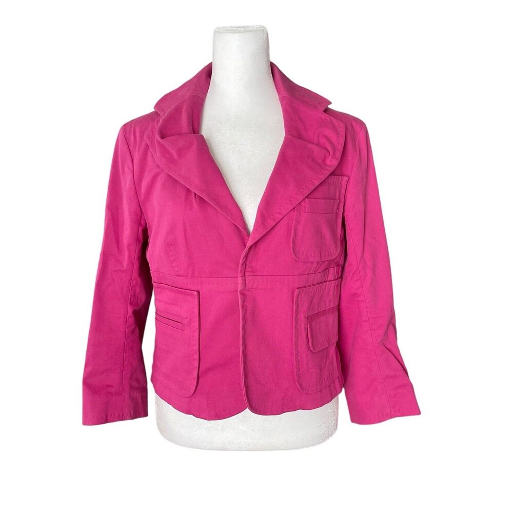 DSquared2 IT 44 US 8 Blazer Cotton Bright Pink 3/4 Sleeve Jacket Stitch